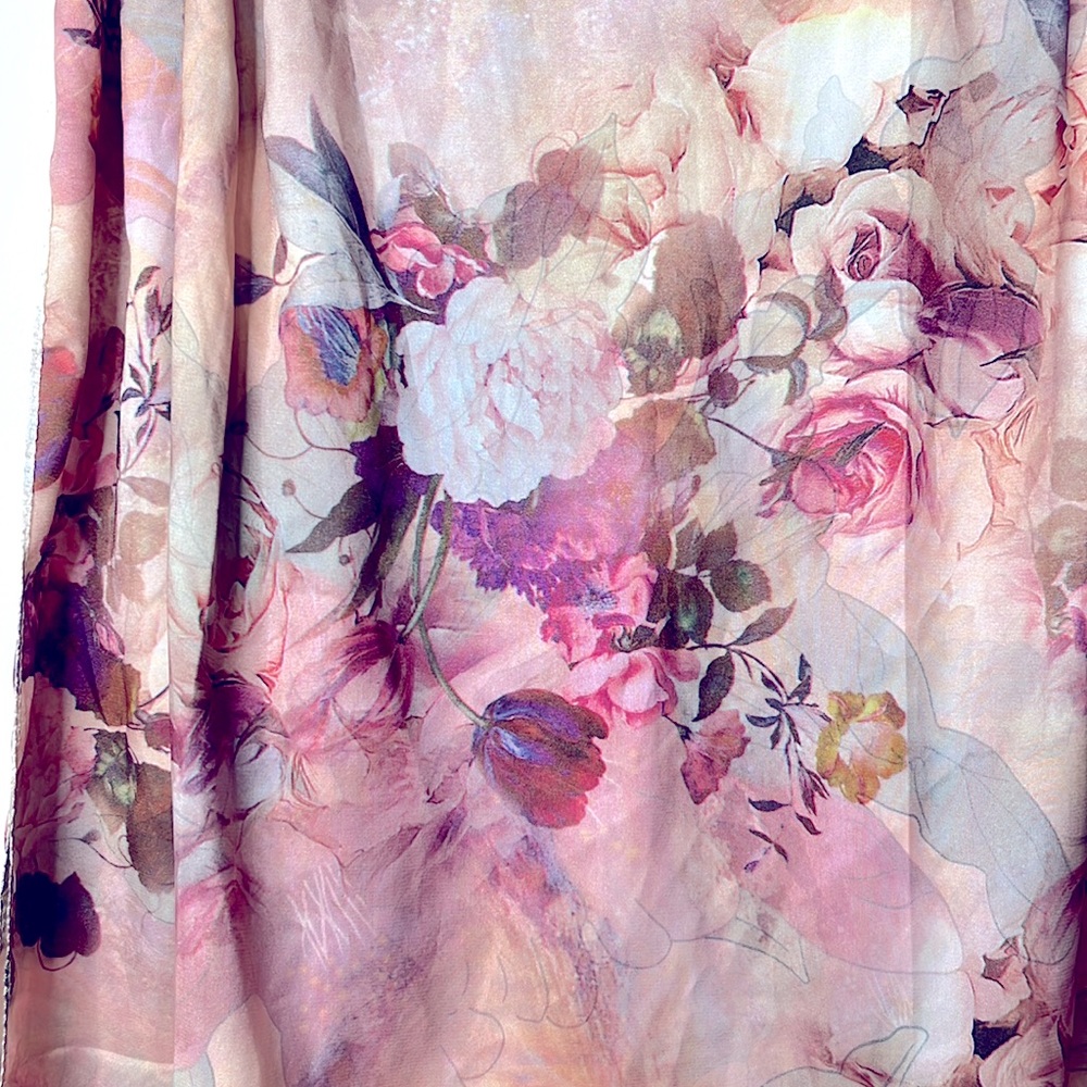 100% Silk Floral Scarf Vintage Double Sided - Picture 4 of 7